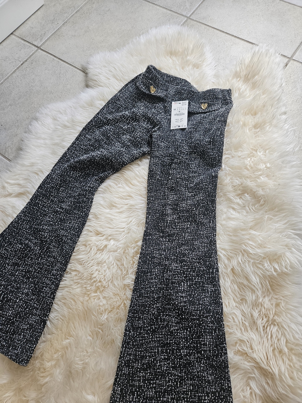 Girls Black Tweed Flare Pants